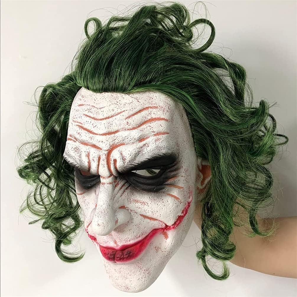 Latex Mask Costume Cosplay Man Smile Mask with Green Hair Halloween Adult Role Play Costumes Dress up Garden Yard Party Props
