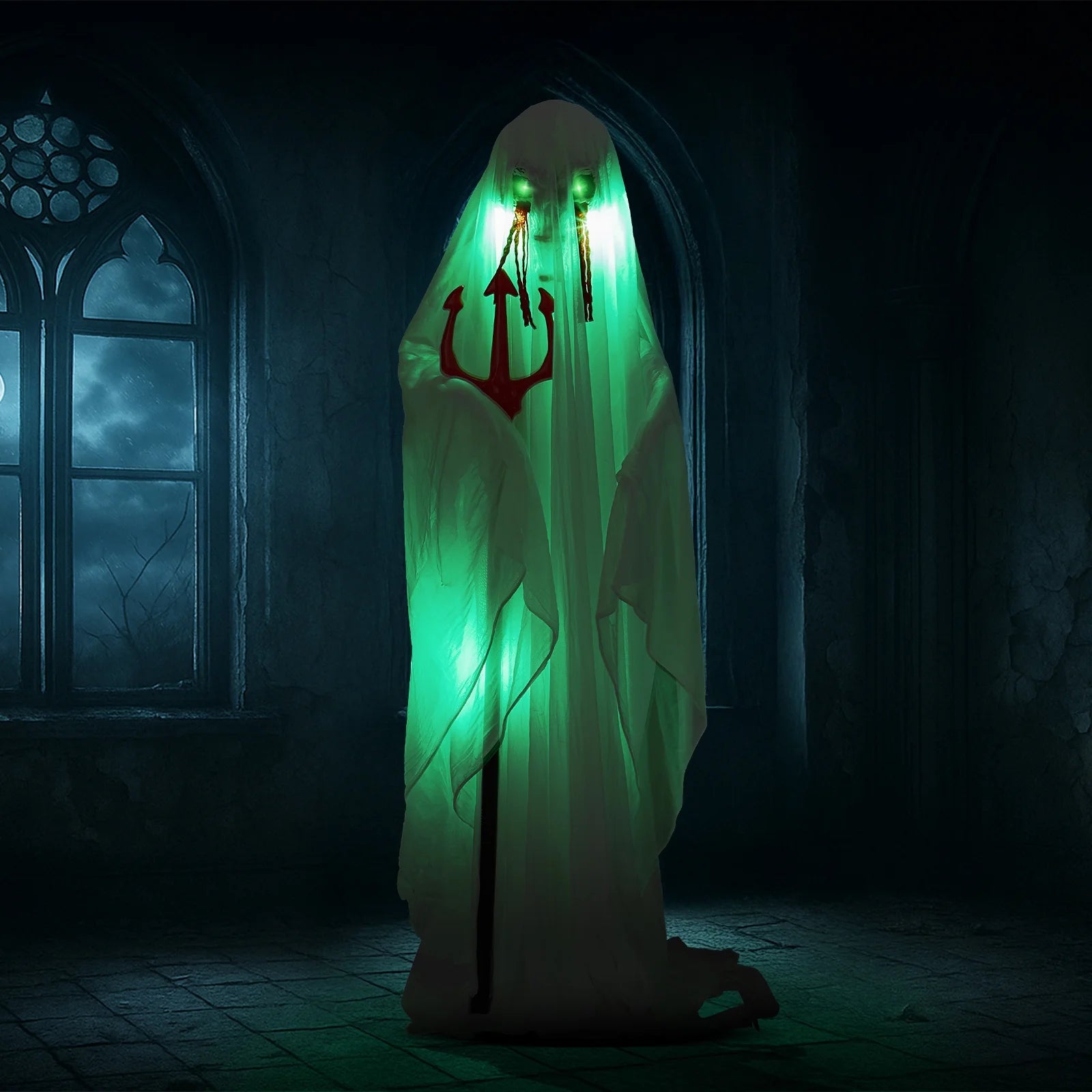 4.5' Hanging Ghost Animated Halloween Decoration Creepy Halloween Skeleton, Halloween Skeleton with Sound and Lights