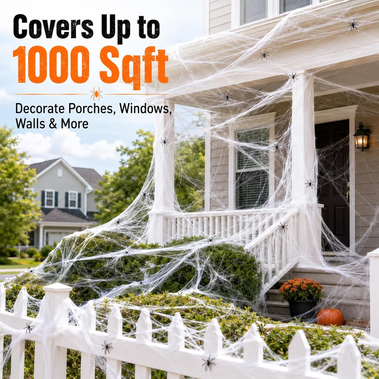 1000 Sqft Spider Webs Halloween-Decorations Halloween Spider Web Cobwebs Halloween Decorations with 40 Fake Spiders Super Stretch Cobwebs for Halloween Decor Outdoor