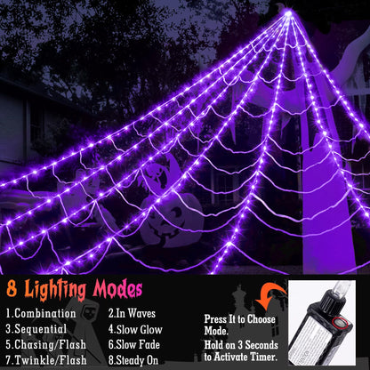 Halloween Decorations Outdoor, 350 LED Halloween Spider Web Lights with 79" Giant Spider for Home Garden Yard Decor