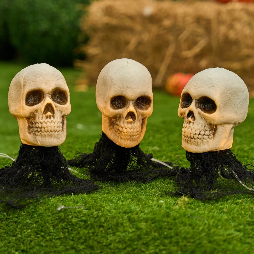 3 Pack Halloween Light up Skeleton Decorations Outdoor,Halloween Graveyard Spooky Skull Stakes Pathway Lights for Halloween Props Yard Decor