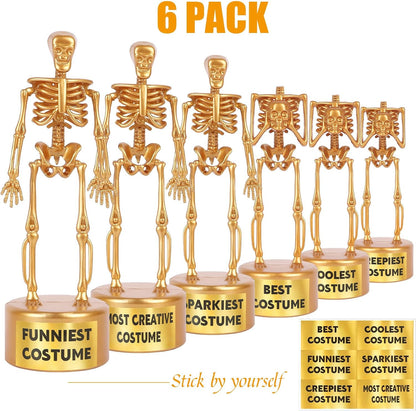 6 Pack Halloween Best Costume Skeleton Trophy, Halloween Skull Party Prizes Gold Bones Game Awards Costume Contest Event Trophy for Kids Goodie Bag Fillers School Classroom Rewards Treats