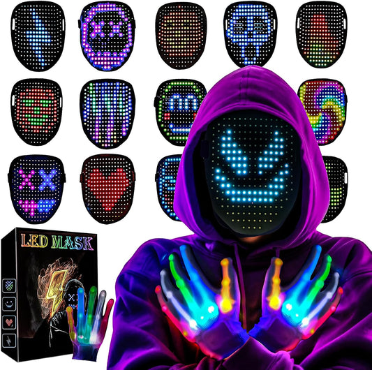 Led-Mask Gloves Cool Stuff Glow Toys for Kids Adult Boys 2026 | Gesture Sensing Rechargeable Light up Costume Cos Glow in Dark, Xmas Gifts for Boys Teen Age 8 9 10+