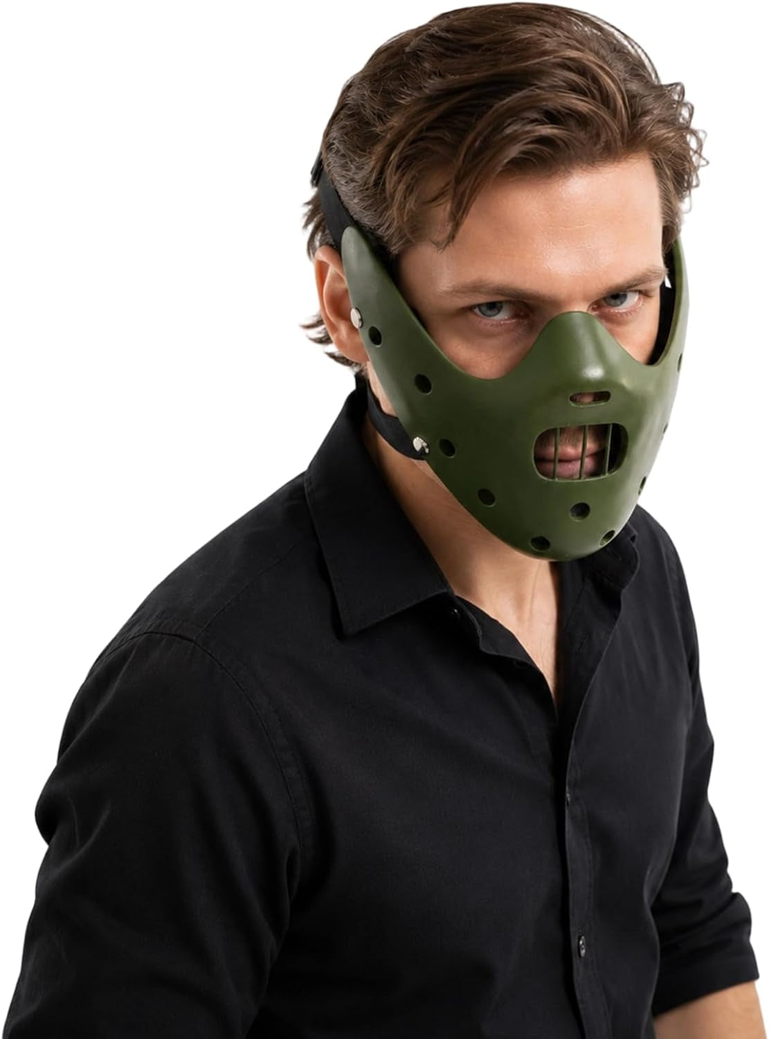 Hannibal Lecter Mask Cosplay the Silence of the Lambs Half Face Resin Mask | Halloween Costume Prop, Durable Resin, Sponge Pads, Adjustable Buckle Straps, Open Mouth Cage, Adult, for Role Play Party