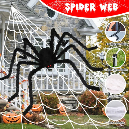 Halloween Decorations Outdoor, 350 LED Halloween Spider Web Lights with 79" Giant Spider for Home Garden Yard Decor