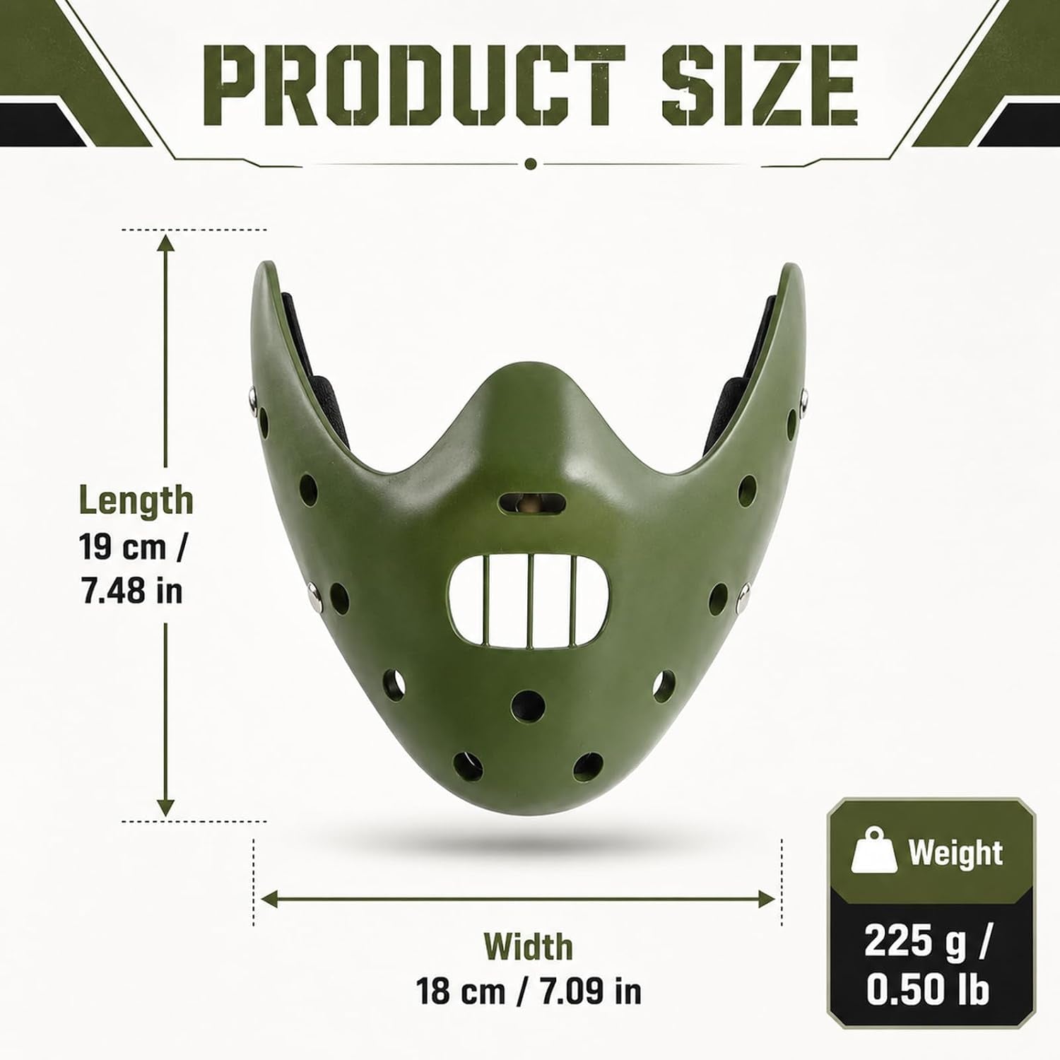 Hannibal Lecter Mask Cosplay the Silence of the Lambs Half Face Resin Mask | Halloween Costume Prop, Durable Resin, Sponge Pads, Adjustable Buckle Straps, Open Mouth Cage, Adult, for Role Play Party