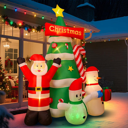 9Ft Christmas Inflatables Tree Decorations with Santa Snowman | Built-In LED Lights Blow up Christmas Tree Outdoor Decoration for Christmas Party Holiday Outdoor Garden Lawn Yard Decor