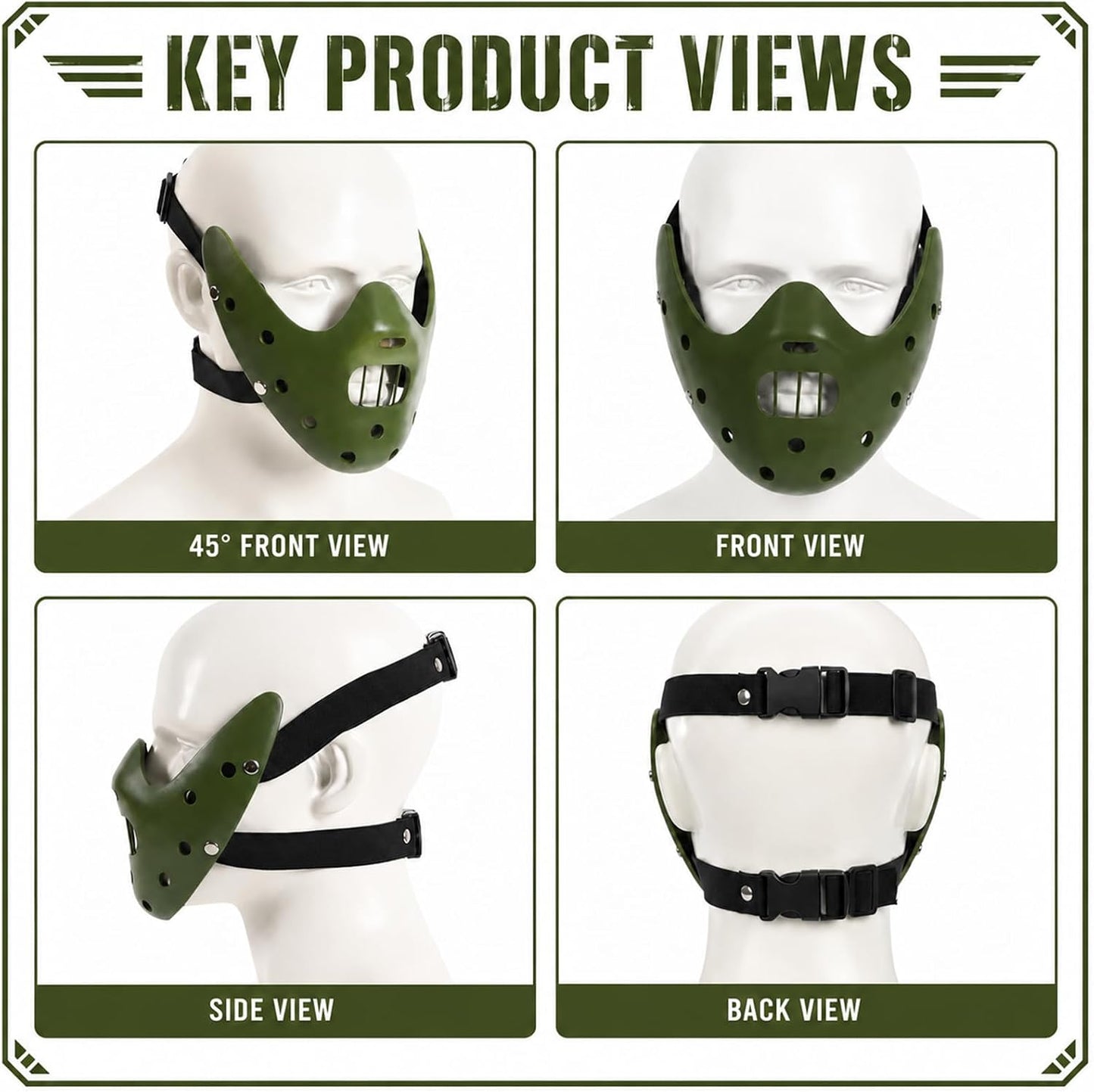 Hannibal Lecter Mask Cosplay the Silence of the Lambs Half Face Resin Mask | Halloween Costume Prop, Durable Resin, Sponge Pads, Adjustable Buckle Straps, Open Mouth Cage, Adult, for Role Play Party