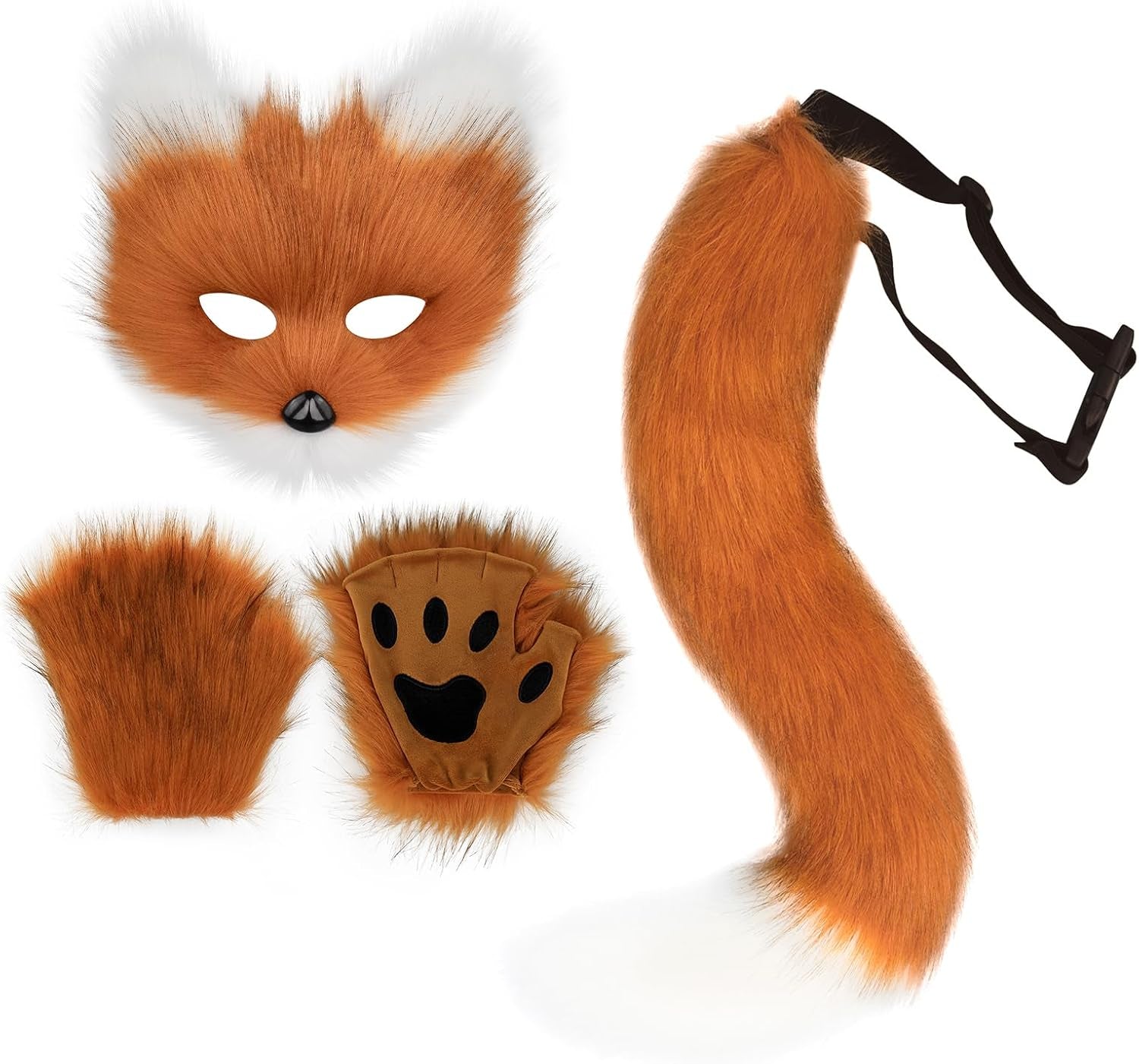 Get Ready to Pounce! 🐾✨ Faux Fur Fox Tail & Fluffy Paw Gloves Set for Halloween & Christmas Fun! 🎉🎭