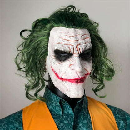Latex Mask Costume Cosplay Man Smile Mask with Green Hair Halloween Adult Role Play Costumes Dress up Garden Yard Party Props