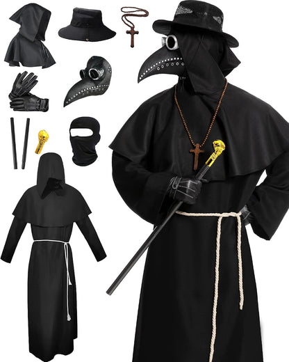 Plague Doctor Costume, Adults Plague Doctor Mask Halloween Costume for Women Men Dress-Up Cosplay Party