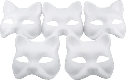 Fox Mask DIY Paintable Cosplay Accessories Mask for Party Masquerade Costume Halloween, Pack of 5
