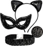 Sparkle in Style: Sequin Cat Woman Mask, Ears & Choker - Purrfect Costume Accessories for Fierce Females! 🐾✨