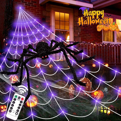 Halloween Decorations Outdoor, 350 LED Halloween Spider Web Lights with 79" Giant Spider for Home Garden Yard Decor