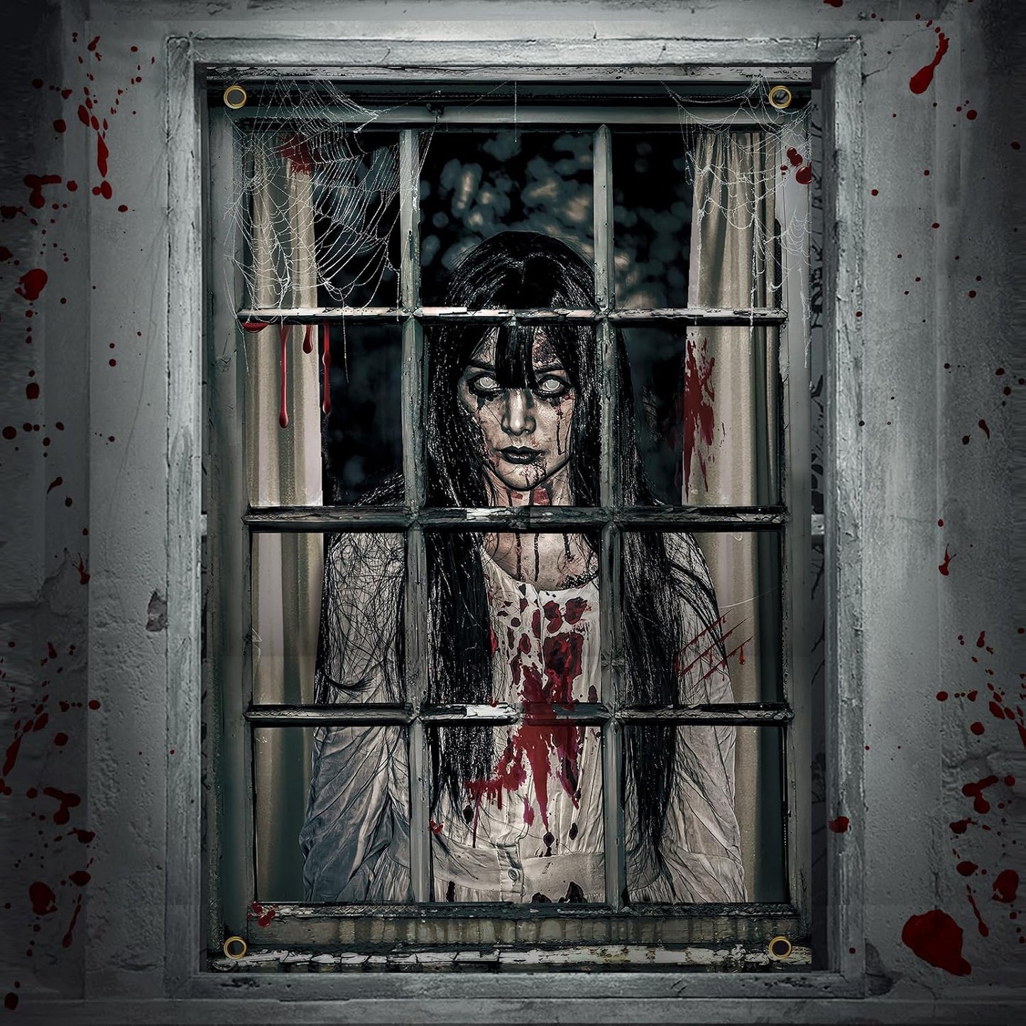 Halloween Ghost Curtains Decorations, Halloween Window Silhouettes Scary Screen- Little Girl Window Cover Decor for Indoor Wall Outdoor Party Decorations