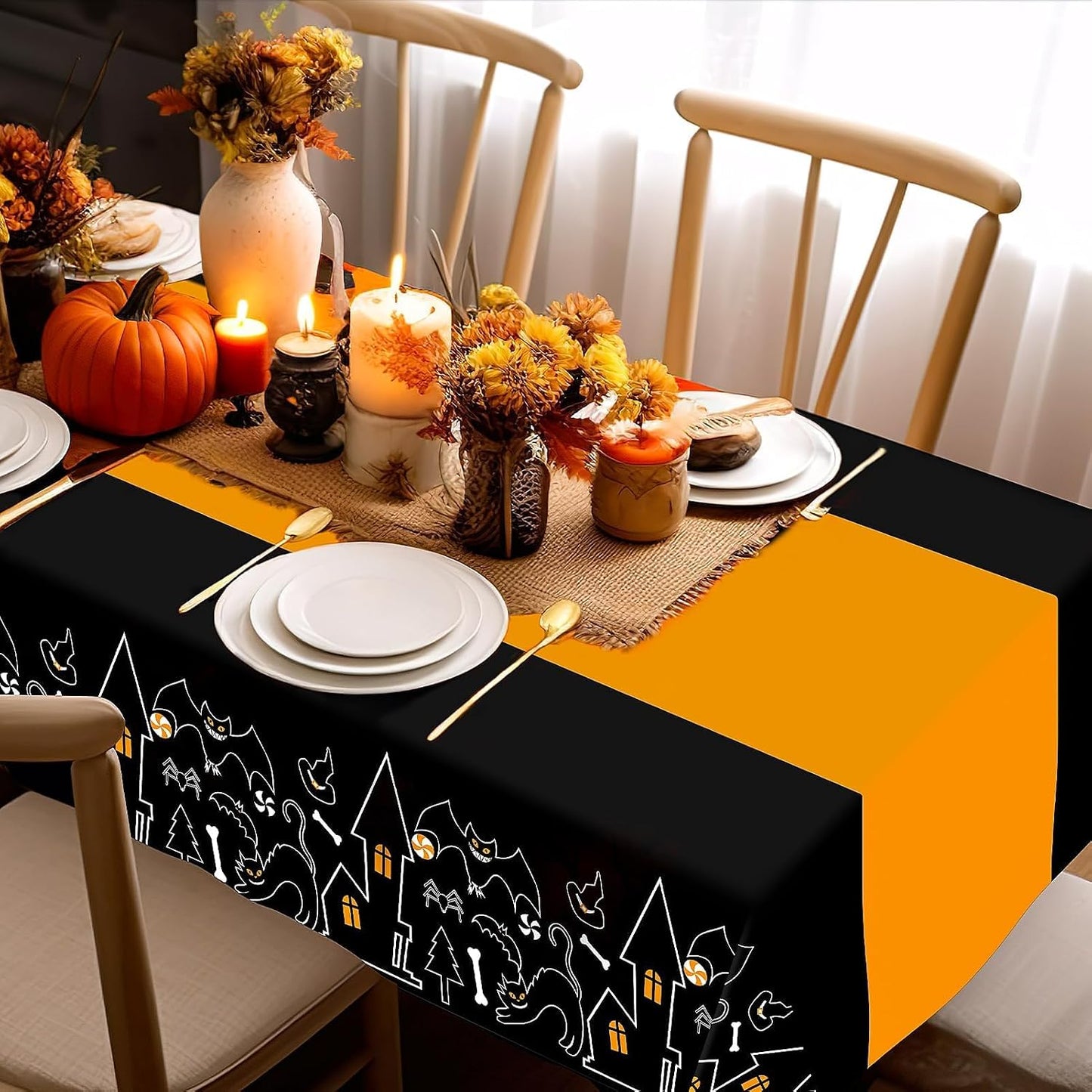 3 Pack Halloween Tablecloths Rectangle Table,Halloween Decorations | 54" X 108" Disposable Plastic Tablecloths,Plastic Table Cover for Halloween Party Decorations,Halloween Party Supplies Favors