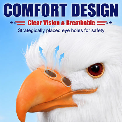 White Eagle Head Mask Animal Bird Mask Eagle Claw Hairy Latex Mask Halloween Carnival Costume Mask, Adult Size