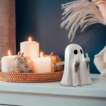 Halloween Decoration Ghost Figurine - Funny Resin Middle Finger Ghost Statue for Prank - Cute Ghost Decor for Christmas Decorations Ornaments