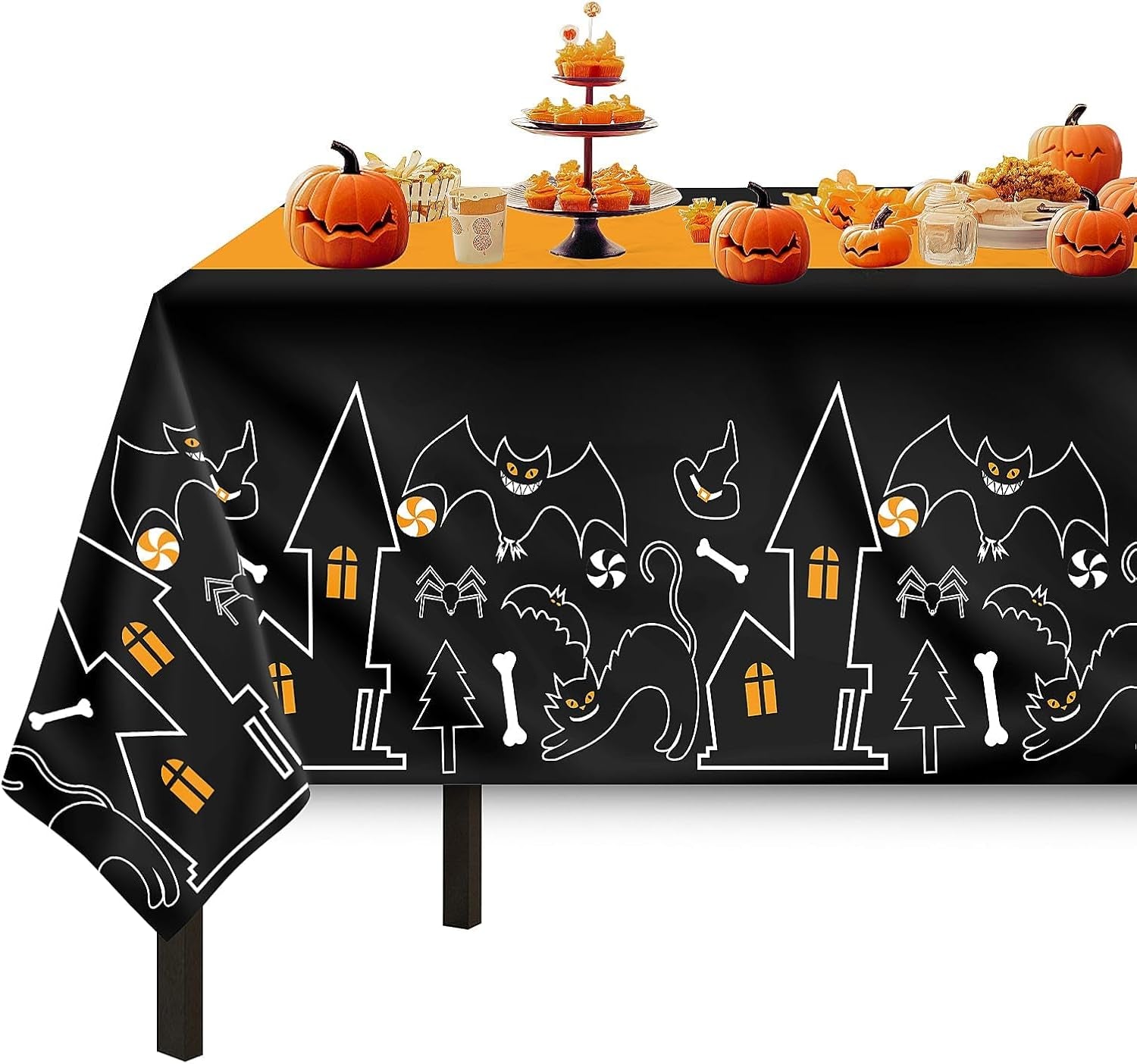 3 Pack Halloween Tablecloths Rectangle Table,Halloween Decorations | 54" X 108" Disposable Plastic Tablecloths,Plastic Table Cover for Halloween Party Decorations,Halloween Party Supplies Favors