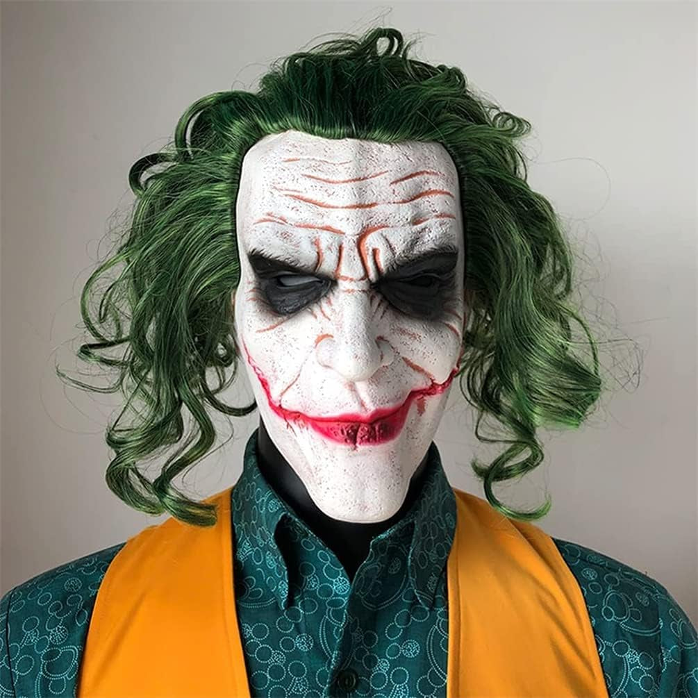 Latex Mask Costume Cosplay Man Smile Mask with Green Hair Halloween Adult Role Play Costumes Dress up Garden Yard Party Props