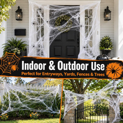 1000 Sqft Spider Webs Halloween-Decorations Halloween Spider Web Cobwebs Halloween Decorations with 40 Fake Spiders Super Stretch Cobwebs for Halloween Decor Outdoor