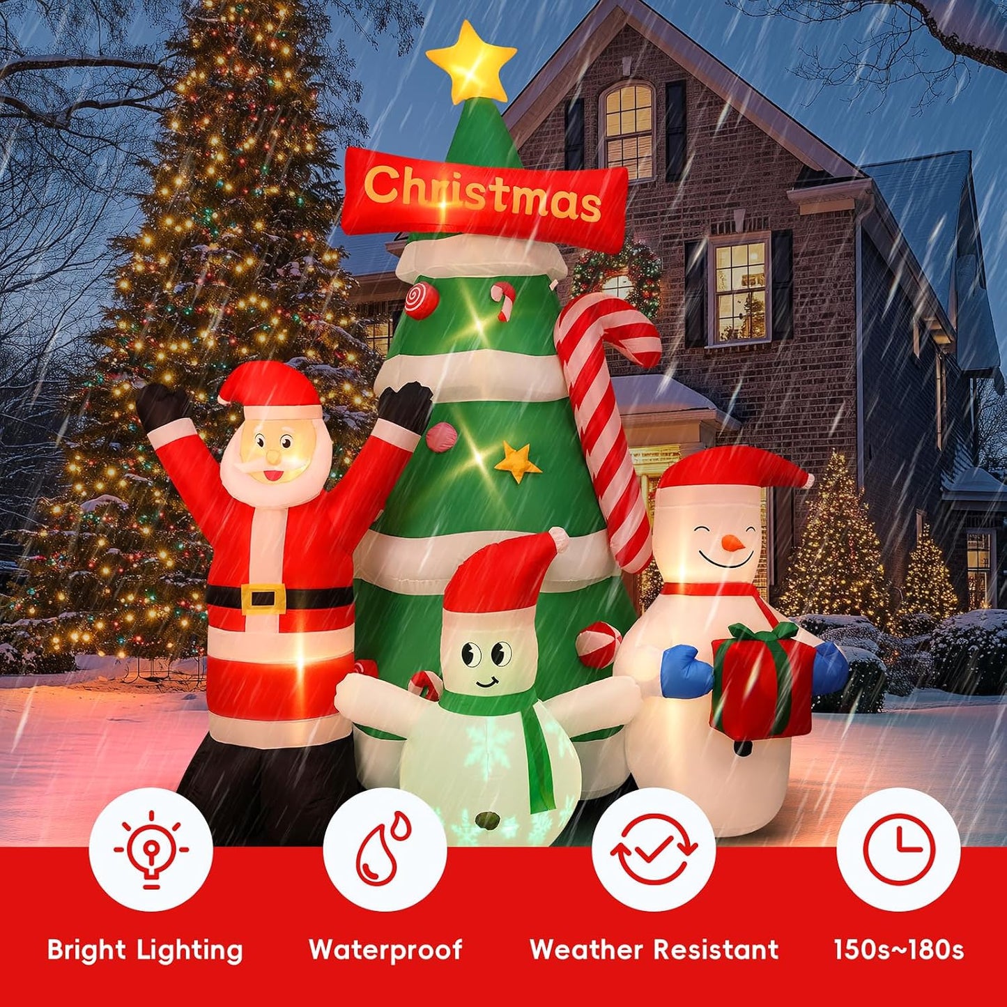 9Ft Christmas Inflatables Tree Decorations with Santa Snowman | Built-In LED Lights Blow up Christmas Tree Outdoor Decoration for Christmas Party Holiday Outdoor Garden Lawn Yard Decor