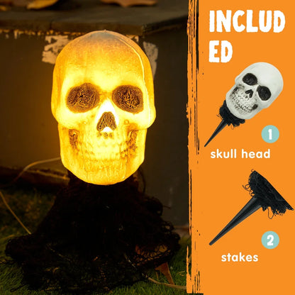 3 Pack Halloween Light up Skeleton Decorations Outdoor,Halloween Graveyard Spooky Skull Stakes Pathway Lights for Halloween Props Yard Decor