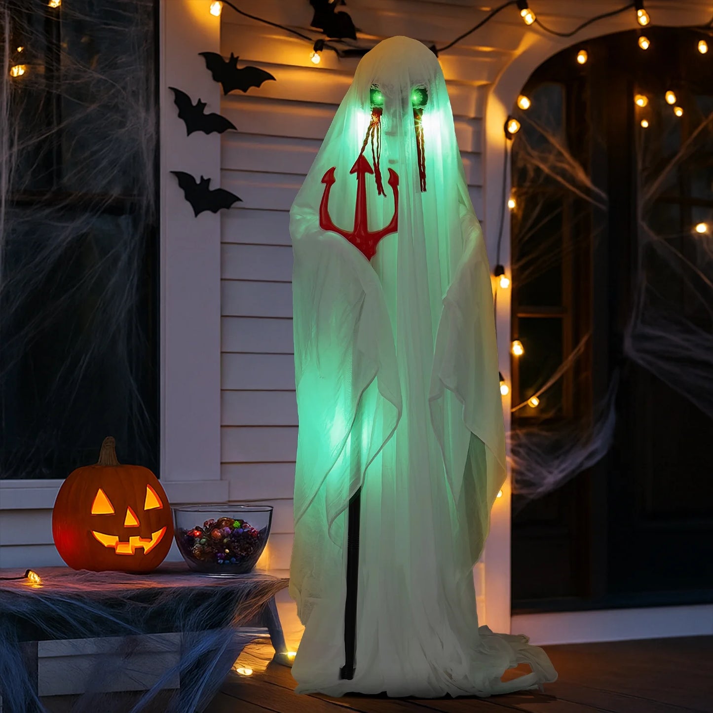 4.5' Hanging Ghost Animated Halloween Decoration Creepy Halloween Skeleton, Halloween Skeleton with Sound and Lights