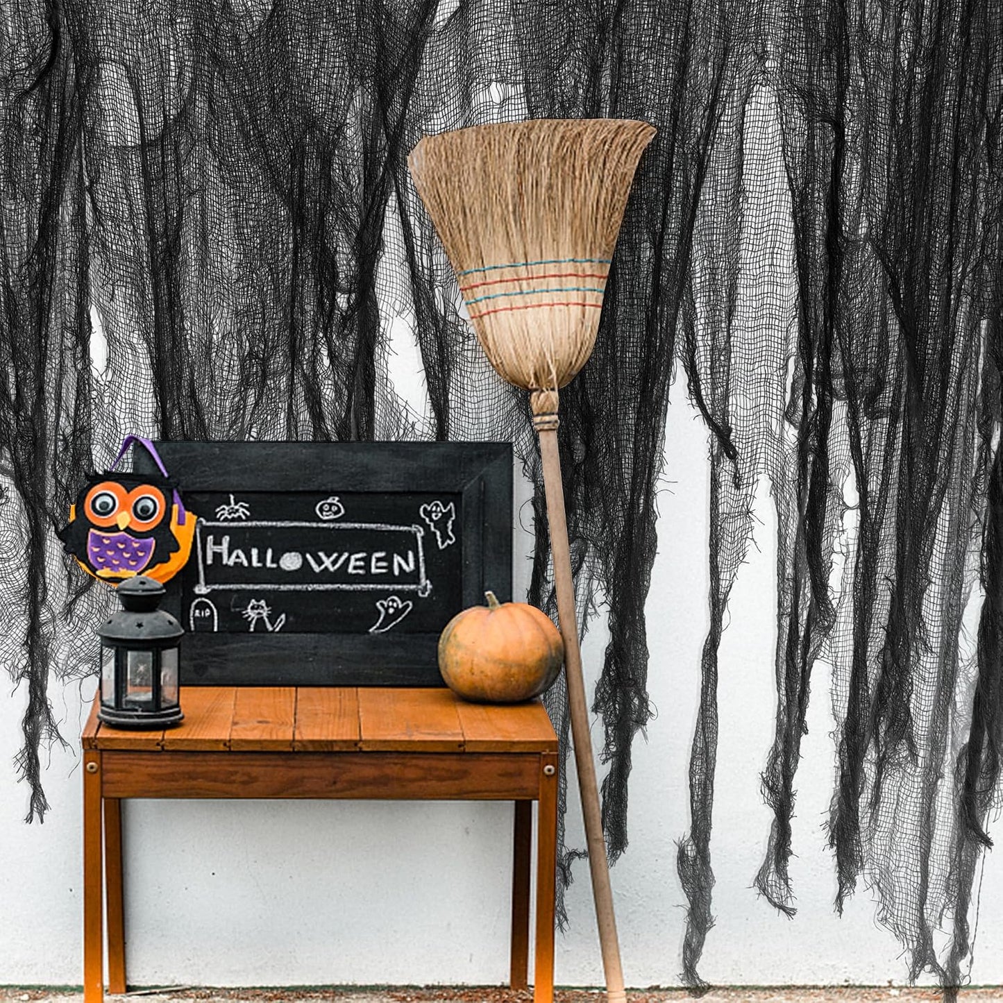 Large Size 400" X 59" Halloween Creepy Cloth - Black Creepy Spooky Halloween Decorations - Large Size Scary Creepy Gauze for Halloweens Party Supplies Stairway Window Table Doorways Decor
