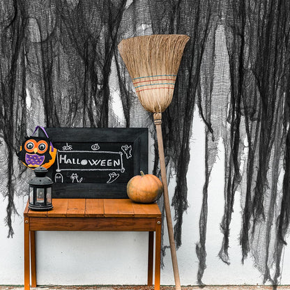 Large Size 400" X 59" Halloween Creepy Cloth - Black Creepy Spooky Halloween Decorations - Large Size Scary Creepy Gauze for Halloweens Party Supplies Stairway Window Table Doorways Decor