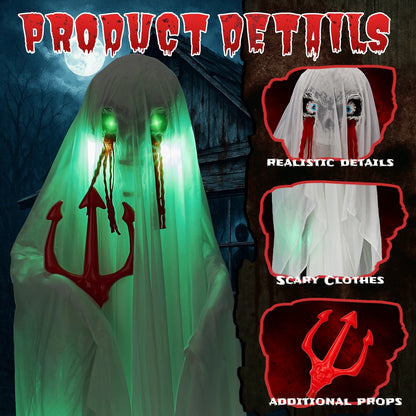 4.5' Hanging Ghost Animated Halloween Decoration Creepy Halloween Skeleton, Halloween Skeleton with Sound and Lights