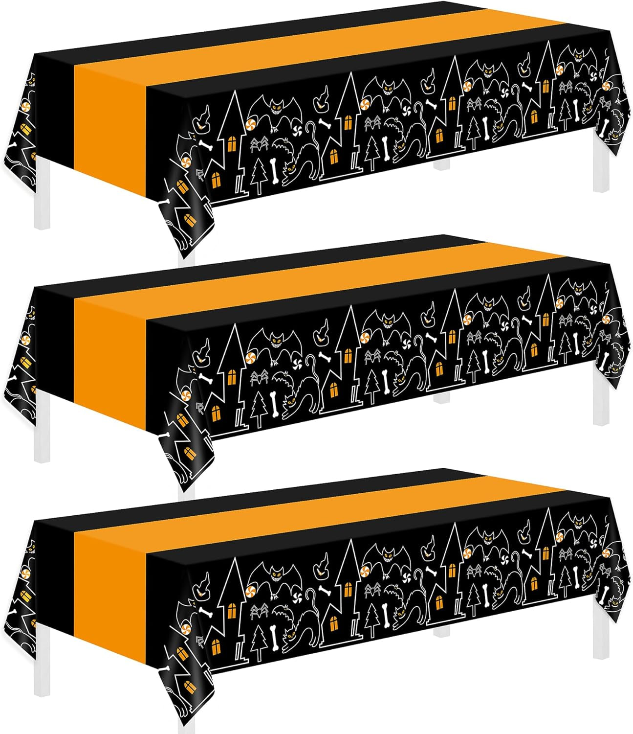 3 Pack Halloween Tablecloths Rectangle Table,Halloween Decorations | 54" X 108" Disposable Plastic Tablecloths,Plastic Table Cover for Halloween Party Decorations,Halloween Party Supplies Favors