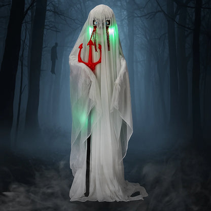 4.5' Hanging Ghost Animated Halloween Decoration Creepy Halloween Skeleton, Halloween Skeleton with Sound and Lights