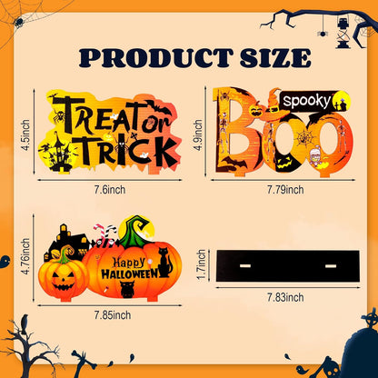 Happy Halloween Table Decorations 3PCS Halloween Pumpkin Centerpieces for Tables Wooden Trick or Treat/Boo Spooky Tabletop Signs for Halloween Party Indoor Tier Tray Room