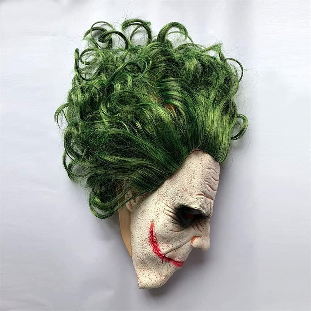 Latex Mask Costume Cosplay Man Smile Mask with Green Hair Halloween Adult Role Play Costumes Dress up Garden Yard Party Props