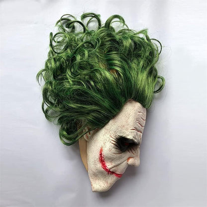 Latex Mask Costume Cosplay Man Smile Mask with Green Hair Halloween Adult Role Play Costumes Dress up Garden Yard Party Props
