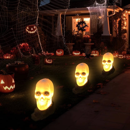 3 Pack Halloween Light up Skeleton Decorations Outdoor,Halloween Graveyard Spooky Skull Stakes Pathway Lights for Halloween Props Yard Decor