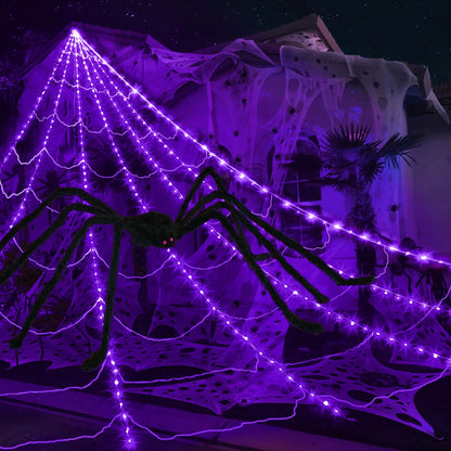 Halloween Decorations Outdoor, 350 LED Halloween Spider Web Lights with 79" Giant Spider for Home Garden Yard Decor