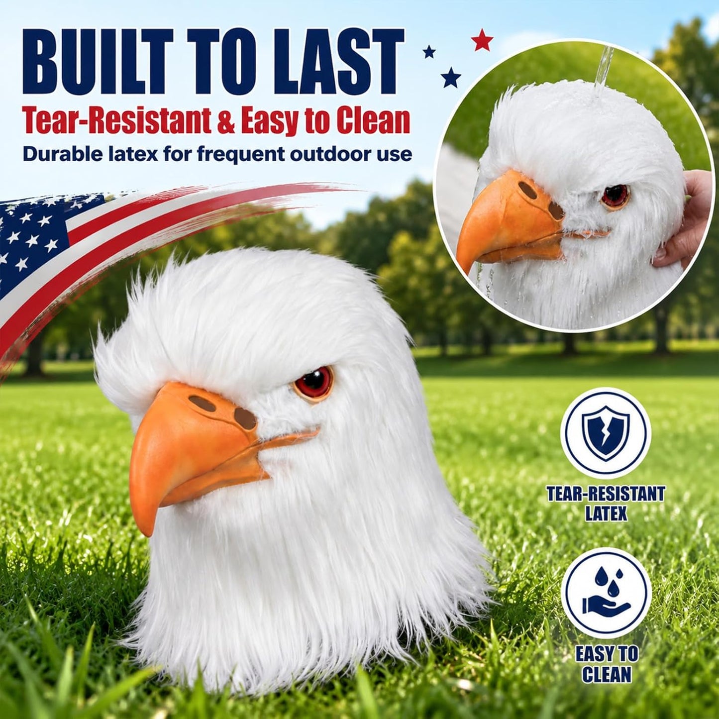 White Eagle Head Mask Animal Bird Mask Eagle Claw Hairy Latex Mask Halloween Carnival Costume Mask, Adult Size