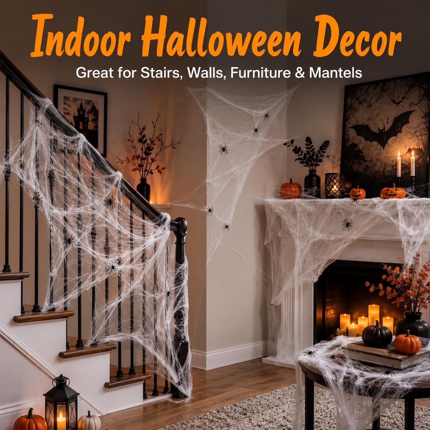 1000 Sqft Spider Webs Halloween-Decorations Halloween Spider Web Cobwebs Halloween Decorations with 40 Fake Spiders Super Stretch Cobwebs for Halloween Decor Outdoor