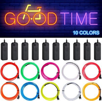 30 Set 6.6 Ft El Wire Neon Light Portable Neon Cuttable Glowing with Strip LED Rope Battery Powered Wire Glow in the Dark Wearable LED Lights for Clothing Halloween DIY Costume Party Decor