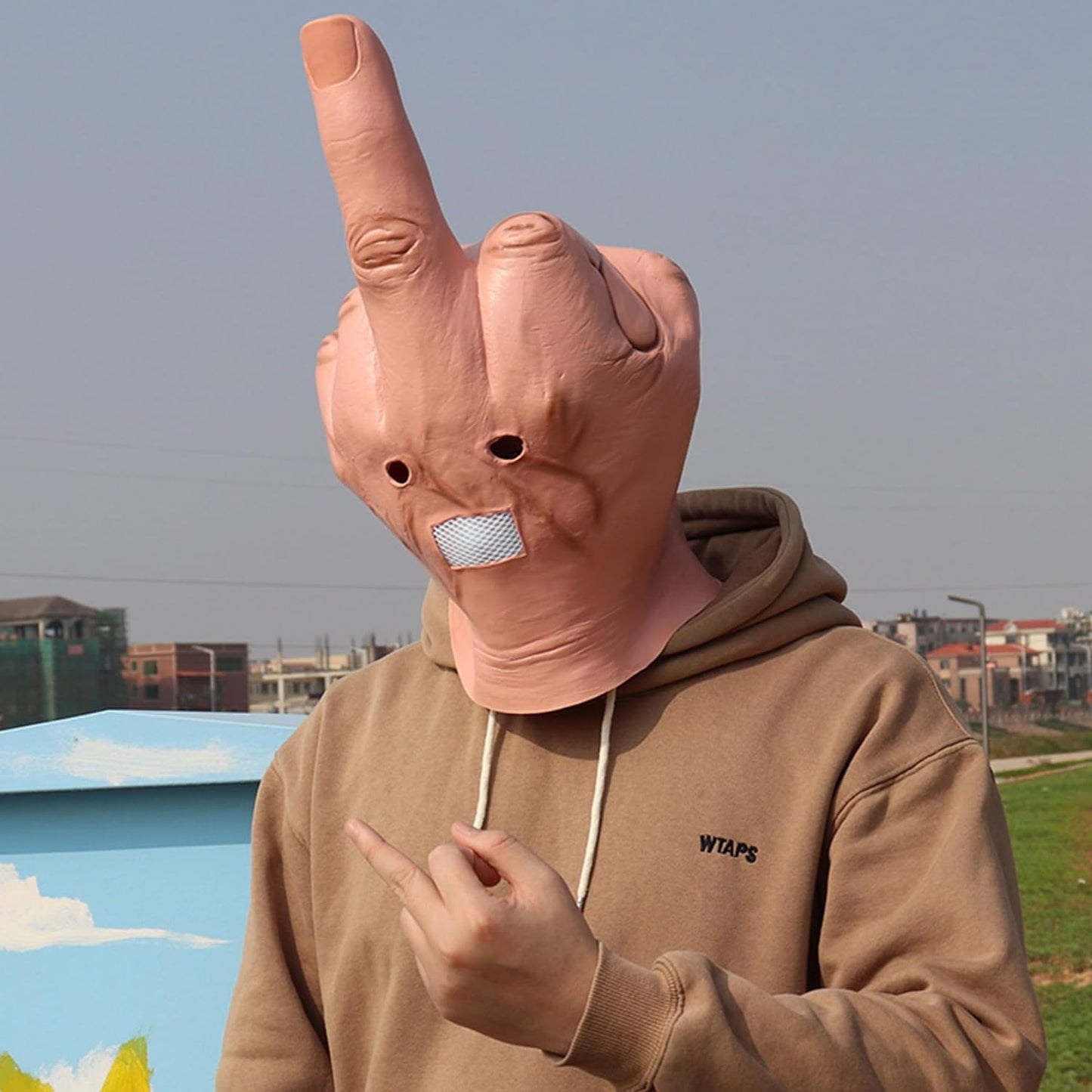 Middle Finger Funny Head Mask Costume Party Prop Adult Middle Finger Mask