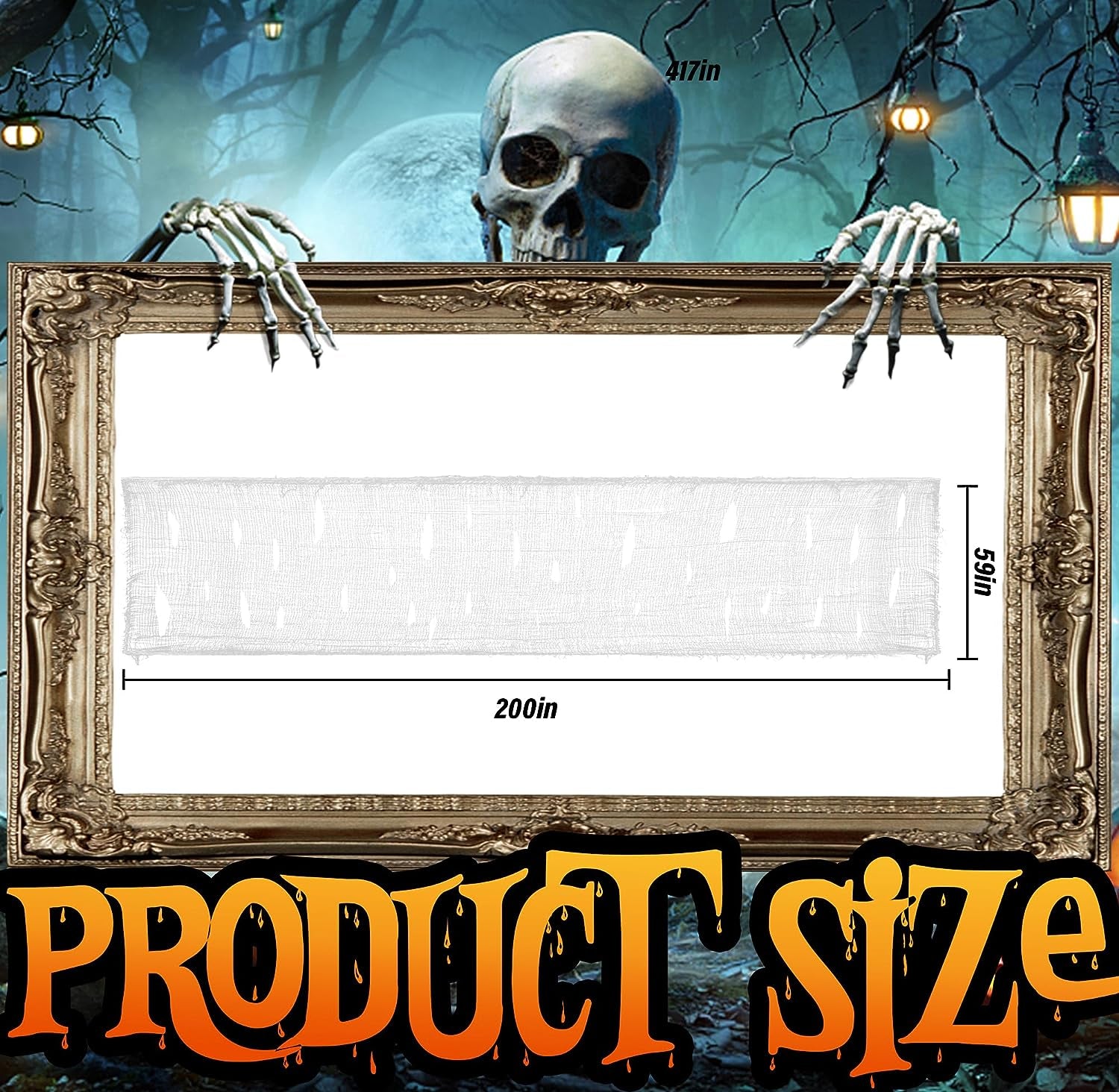 200" X 59" Halloween Spooky Cloth - Creepy Spooky Halloween Decorations - Large Size Scary Creepy Gauze for Halloween Party Supplies Stairway Window Table Doorways Decor