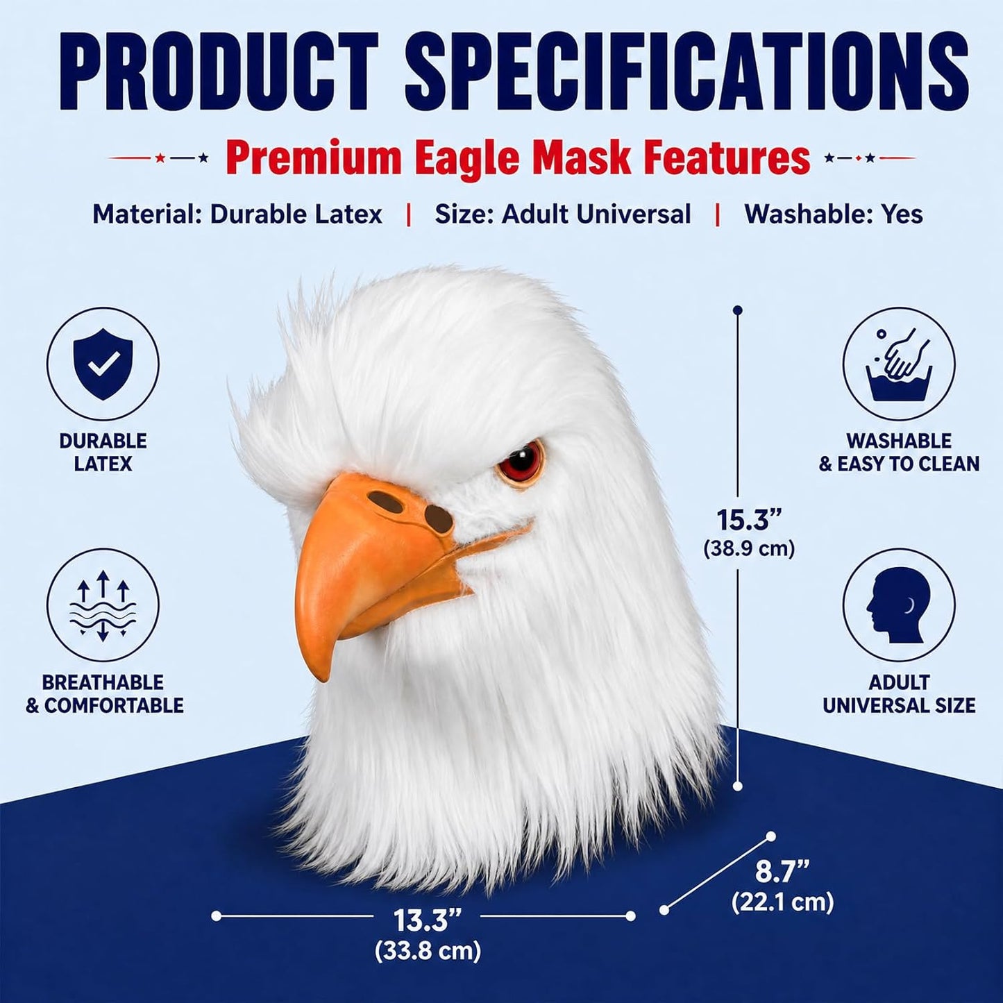 White Eagle Head Mask Animal Bird Mask Eagle Claw Hairy Latex Mask Halloween Carnival Costume Mask, Adult Size