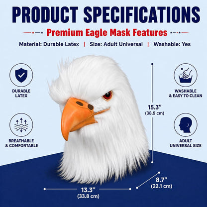 White Eagle Head Mask Animal Bird Mask Eagle Claw Hairy Latex Mask Halloween Carnival Costume Mask, Adult Size