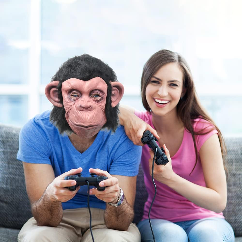 Monkey Mask Latex Full Head Animal Chimp Mask and Banana Stress Relief Toys For