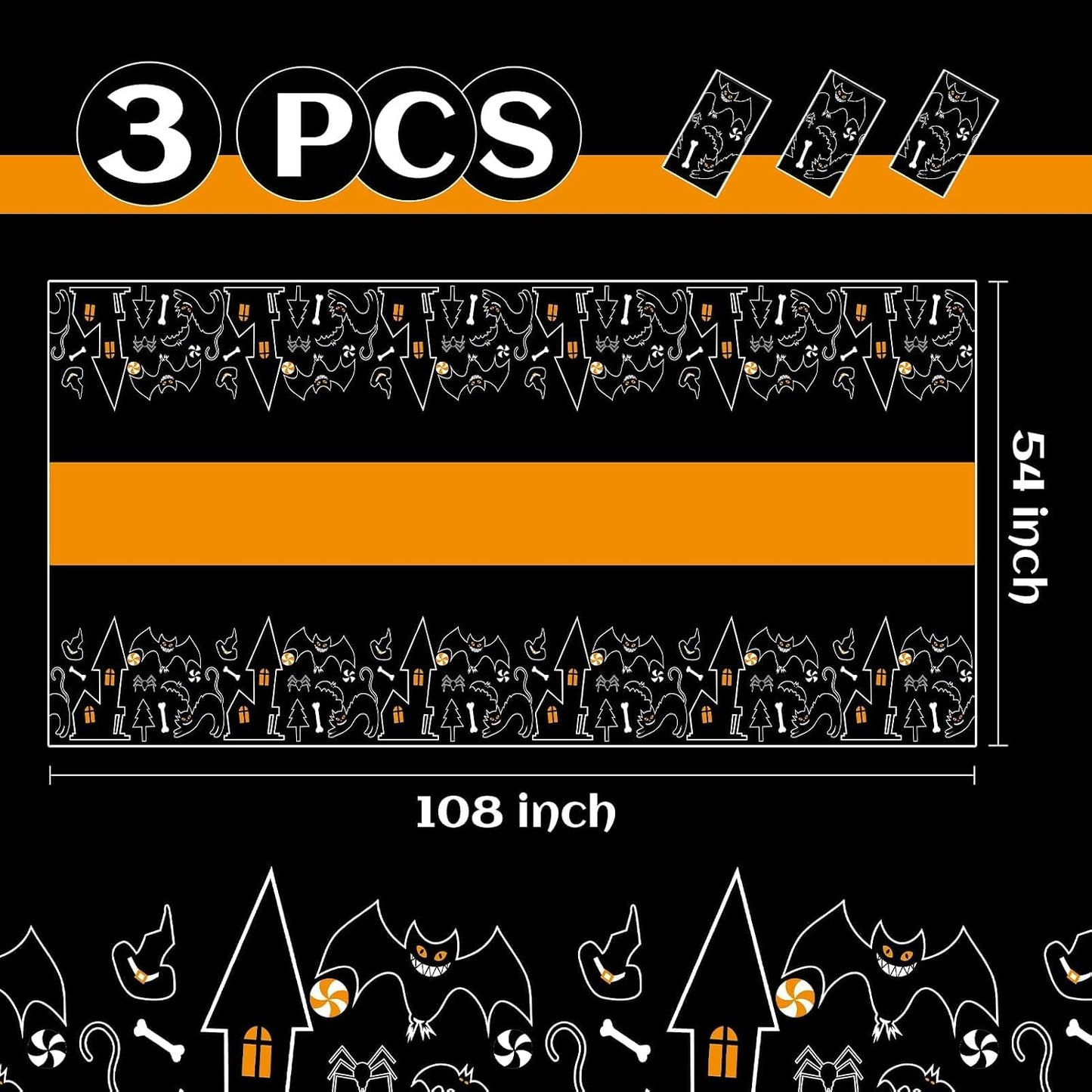 3 Pack Halloween Tablecloths Rectangle Table,Halloween Decorations | 54" X 108" Disposable Plastic Tablecloths,Plastic Table Cover for Halloween Party Decorations,Halloween Party Supplies Favors