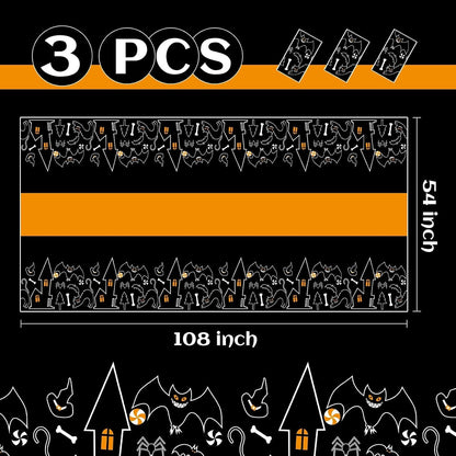 3 Pack Halloween Tablecloths Rectangle Table,Halloween Decorations | 54" X 108" Disposable Plastic Tablecloths,Plastic Table Cover for Halloween Party Decorations,Halloween Party Supplies Favors