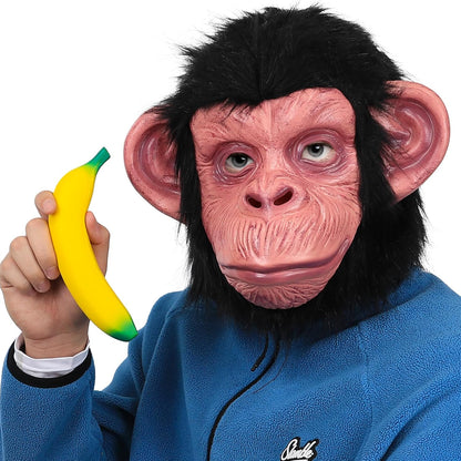 Monkey Mask Latex Full Head Animal Chimp Mask and Banana Stress Relief Toys For