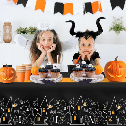 3 Pack Halloween Tablecloths Rectangle Table,Halloween Decorations | 54" X 108" Disposable Plastic Tablecloths,Plastic Table Cover for Halloween Party Decorations,Halloween Party Supplies Favors